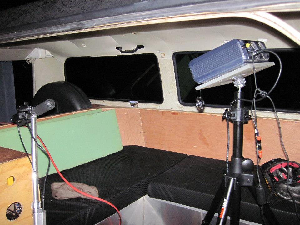 Video projector on tripod - wired into aux of the pre-amp